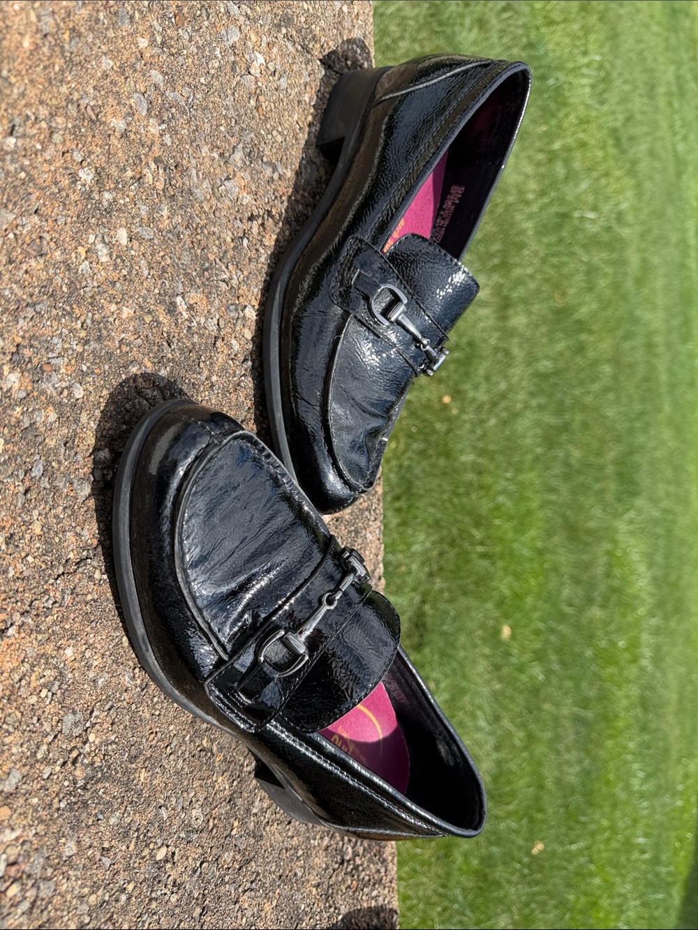 Munro Black Patent Loafers with Metal Bit